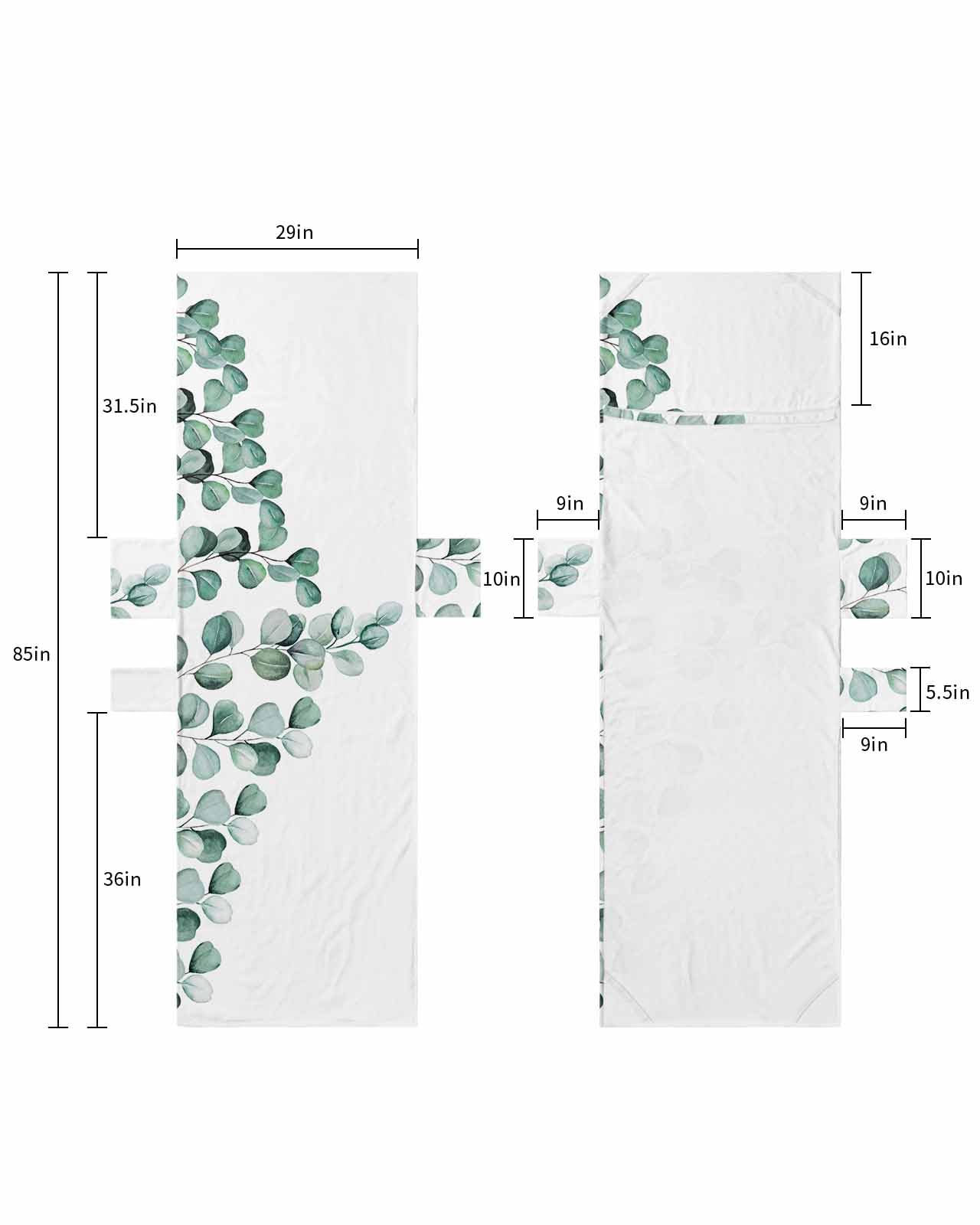 Teal Eucalyptus Leaf Beach Lounge Chair Towel Cover, Soft Chaise Lounge Towel with Side Pockets Patio Pool Chairs Cover for Beach/Pool Sunbathing 29x85 Watercolor Green Botanical