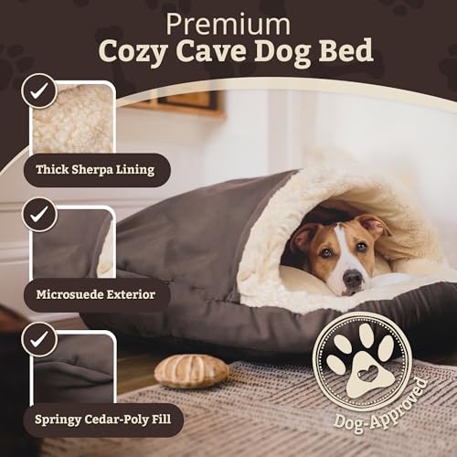 Image of Snoozer Cozy Cave Dog Bed, Round Covered Dog Bed, Dark Chocolate (S)