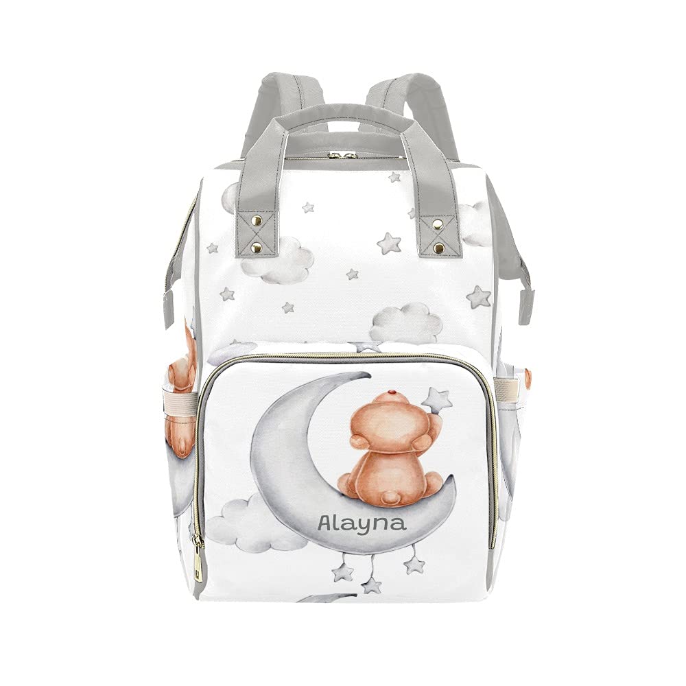 Yeshop Personalized Diaper Backpack Teddy Bear Moon Multi Function Diaper Bag Travel Daypack Nursing Nappy Bag