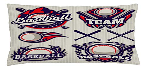 Lunarable Sports Throw Pillow Cushion Cover, Sports Team Emblems with Retro Designs with Balls and Bats Pattern, Decorative Rectangle Accent Pillow Case, 36