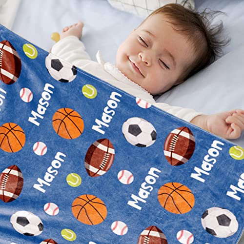 Image of Personalized Ball Blanket with Name for Boys Custom Name Blanket for Kids