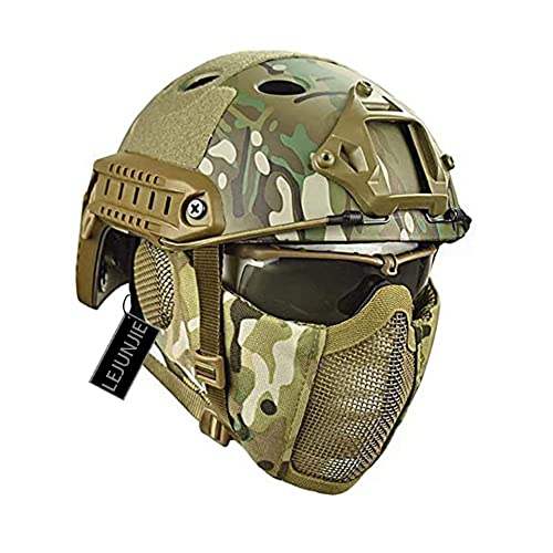 Casque de Paintball PJ Airsoft Rapide avec Protection Auditive Pliable, Demi-Masque en Maille d'acier et Ensemble de Lunettes Fast Casque
