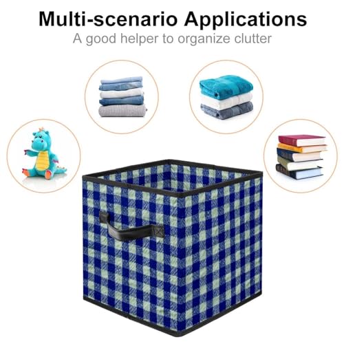 Boîte de rangement pliable cube bleu en tissu à poignées pour placard