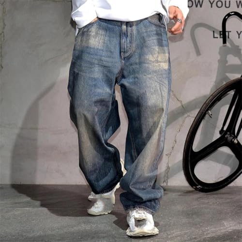 Men’S Chic Slim Fit Straight Denim Cargo Full Length Jeans Button Fly Midweight Distressed Casual Skateboard Trousers2