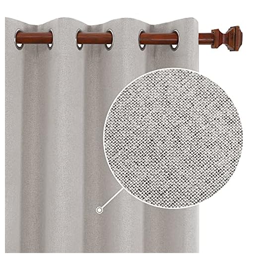 Deconovo 100% Light Blocking Sliding Door Curtains, Heavy and Thick Linen Thermal Insulated Window Panels for Patio Basement - 52x90 Inch, 2 Panels, Natural