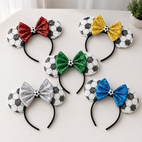 INLOLLY Sequin Soccer Headband for Women, Glitter Bow Ears Soccer Hair Accessories for Fan Game Day, Stadium Events, International Game Tournaments — view 3