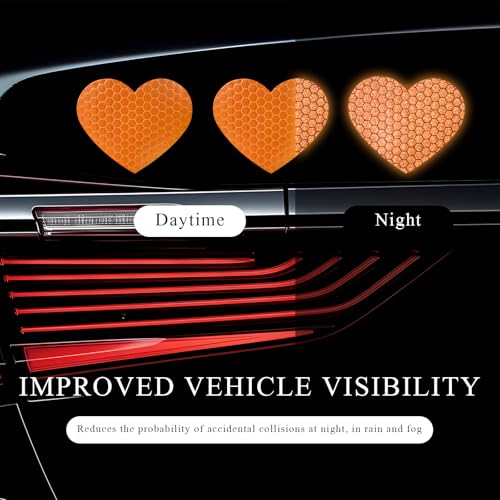 Image of 10PCS Vinyl Decal for Cars, High Intensity Reflective Sticker Night Safety Sign Bumper Decals, Waterproof Grid Vinyl Stickers Scratch Cover for Auto Window Laptop (Heart, Orange)