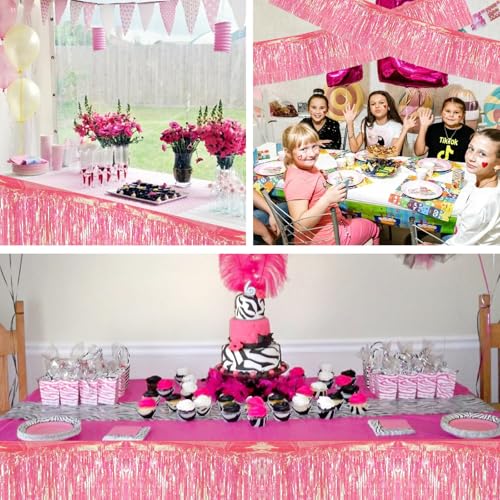 Image of BEISHIDA 3 Packs Metallic Foil Fringe Garland Shining Pink Wall Hanging Tinsel Fringe Banners for Car Floats Bridal Shower Wedding Birthday Easter Graduation Holiday Party Decoration(30 Feet)
