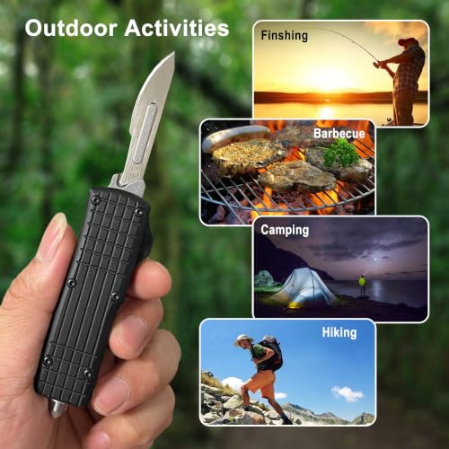 Image of Automatic Folding Utility Scalpel Knife For Men | Self Retracting Pocket Knife, Auto Retractable Box Cutter Push Button, Come with 10pcs #24 Replaceable Blades, With Clip