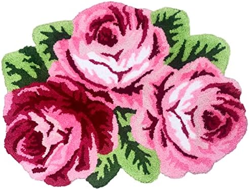 ABREEZE 3 Rose Shaped Rug Pink Roses Rug Shaggy Bath Mat Anti-Slip Mat Personalized Custom Carpets Doormat Bathroom Rug Super Water Absorbent, Machine Washable