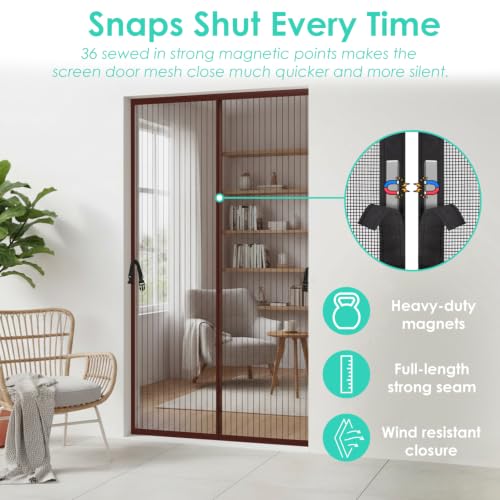 Image of KARP Mosquito Net for Door - Heavy Duty Mesh Screen Door with Stay-Open Buckle, Auto Close Magnets, Hands-Free Entry, Easy Install, Pet & Kid Friendly for Home (120 X 220, Coffee)