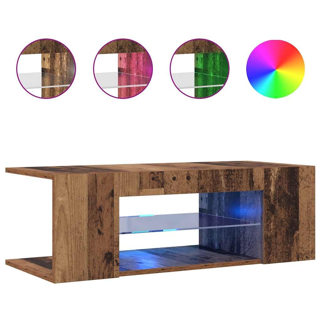 Szafka pod TV z oświetleniem LED RGB, stary drewniany design, 90x39x30 cm, mebel RTV z półkami, nowoczesna komoda do salonu z przechowywaniem, regulowane światła, trwała płyta meblowa