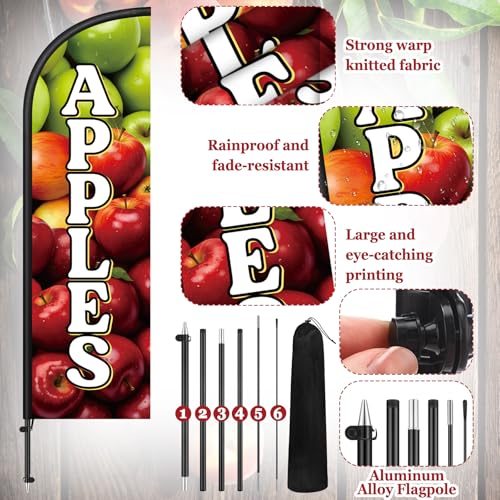 Image of Remagr 2 Pack Apples Feather Flag 7 ft Advertising Swooper Flag Sign Windless Apples Banner with Pole Kit and Ground Stake for Businesses Restaurants Outside Ground