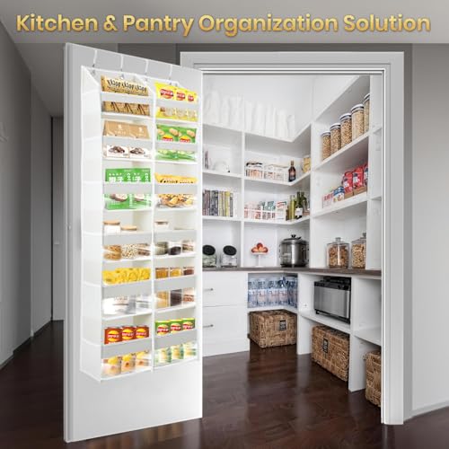 Image of HOMELUX THEORY UPGRADED 6 Tiers Over The Door Organizer Hanging - 100D EXTRA THICK & 50lbs HUGE CAPACITY, 12 Side Mesh Pockets Over The Door Shoe Organizer, Hanging Closet Organizer (Ivory, XL)