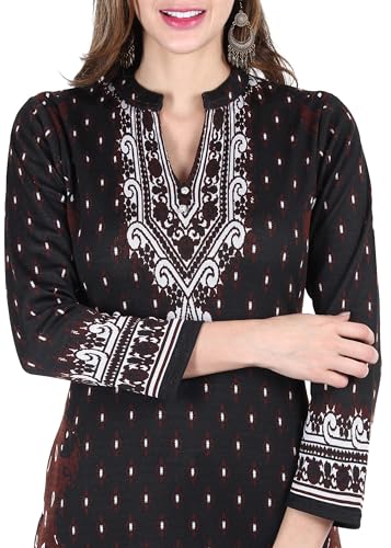 Image of Rosary Women's Winter Woolen Kurti Jacquard Straight Fit Ethnic Wear with 2 Side Pockets