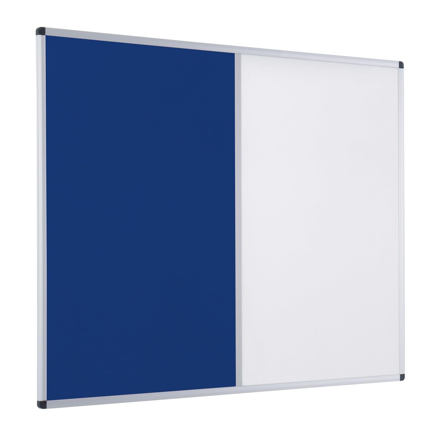 Metroplan Combination Noticeboard and Whiteboard, Blue Felt with Drywipe Surface, Aluminium Frame, 90 x 60 cm, Wall Mounted, with Pen Tray Ideal for Home, Office and School