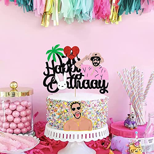 Bunny Music Star Cake Topper For For Bad Bunny Heart Birthday Cake Toppers Decoration Glitter Music Star Theme Happy Birthday Party Supplies #TOP5