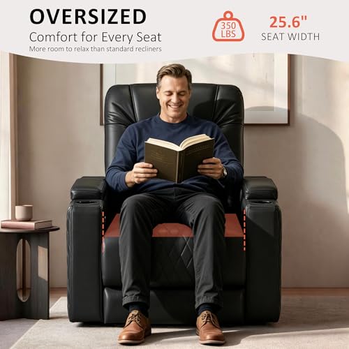Image of MCombo Oversized Power Recliner Chair with Adjustable Headrest & LED Light for Adults, Zero Gravity Recliner with USB & Type C Ports, Cup Holders for Living Room & Home Theater, Faux Leather HTS401