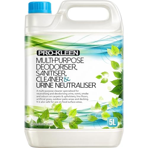 Pro-Kleen Multi-Purpose Deodoriser, Disinfectant, Sanitiser, Cleaner 5L & Urine Neutraliser - Kills 99.99% of Bacteria Super Concentrated, Professional Formula - British Certified EN 13697