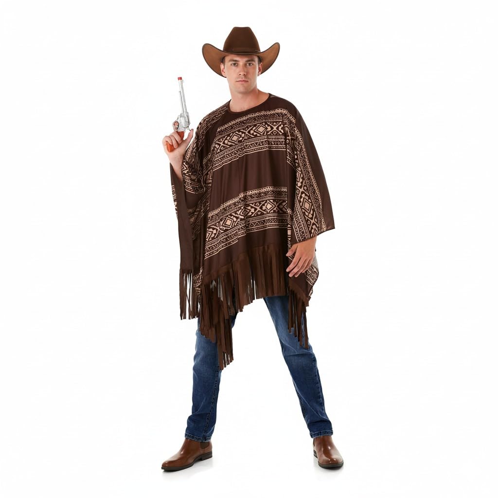 My Illusions Mens Cowboy Outfit Western Poncho Adults Fancy Dress Halloween Stag Do Costume