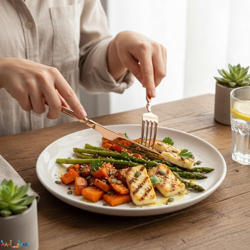 Image of Elegant Handle Rose Gold 12 Pcs Stainless Steel Cutlery Set for Dining Table, Dishwasher Safe Glossy Flatware (3 Spoon Set+3 Forks Set+3 Butter Knife+3 Dessert Spoon)