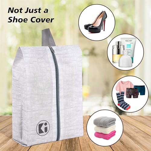 Image of Urbane Home Pack of 6 Shoe Bag For Travel | Drawstring Footwear Pouches & Toiletries Packing Bags /Covers For Travelling | White & Grey