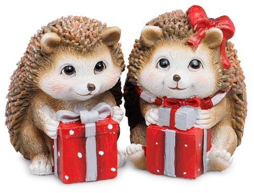 SIKORA 2er Set Dekofigur Igel mit Geschenken Weihnachtsfigur für...