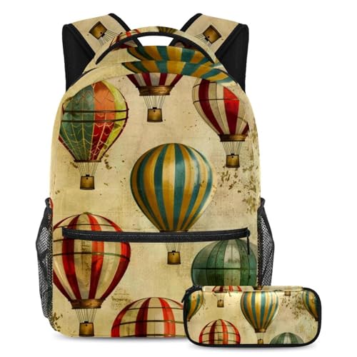 Sac à dos montgolfières rétro grand sac d'école vintage 2 pièces