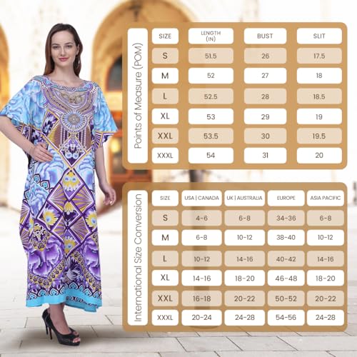 Image of Miss Lavish London Swimwear Cover ups Kaftan Dresses for Women Ethnic Print V Neck, Beach Coverups Plus Size, Side Slit & Pockets on Both Sides, Womens Beach Resort Wear-Purple-XL