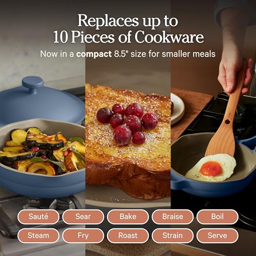 Image of Our Place Mini Always Pan | 8.5 inch Ceramic Pan with Modular Lid & Beechwood Spatula | Patented 10-in-1 Nonstick, Non-Toxic Cookware Made Without PFAS | Induction & Oven-Safe up to 450F | Blue Salt