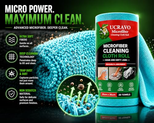 Image of UCRAVO 20 SHEETS - Reusable Kitchen Towel Roll 4000 Times Washable - Ultra Absorbent Lint Free - 10X Cheaper Than Paper Microfiber Cleaning Cloth for Kitchen - Tearable, Reusable - (1 Roll,Sky Blue)