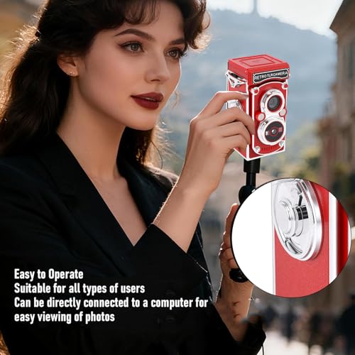Cámara Digital Vintage Dpofirs 64MP Retro TLR Roja miniatura 3