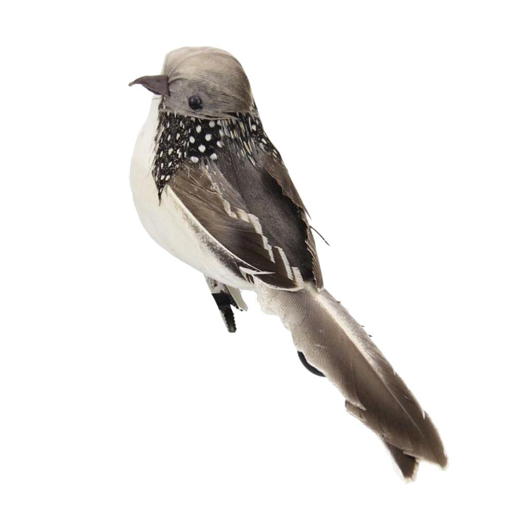 LOOM TREE® 1Pcs Artificial Feathered Sparrow Bird Clip Fake Spadger Bird Grey