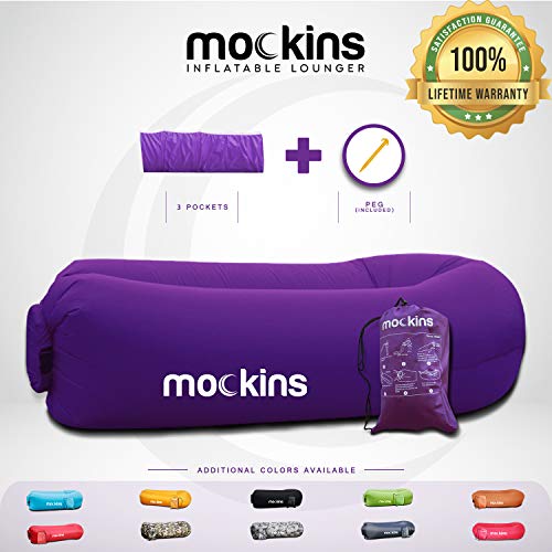 Mockins Purple Inflatable Lounger Hangout Sofa Bed with Travel Bag Pouch The Portable