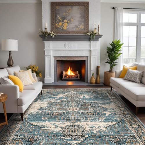 RUUGME Washable 8x10 Area Rugs - Large Rugs for Living Room Stain Resistant Carpet Vintage Rugs for Bedroom with Non Slip Backing Home Decor Floor Decoration Mat (8x10 Blue)