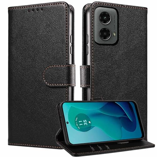 JanCalm for Moto G 5G 2024 Case Wallet,for Moto G Play 5G 2024 Phone Case,[RFID Blocking][Card Holder/Cash Slots][Kickstand][Magnetic Clasp] Leather Protective Folio Flip Cases (Black)