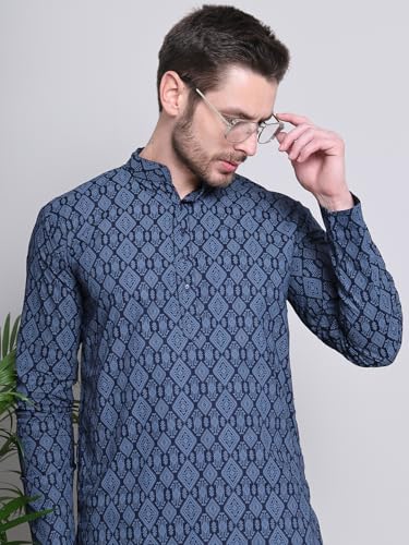 Image of Majestic Man Women's Cotton Regular Fit Casual Ethnic Motifs Printed Mandarin Collar Long Kurta