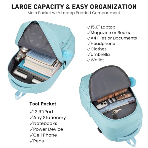 Image of YAMTION School Backpack for Teen Girls & College Students,Large Capacity Laptop Backpack Bookbag for School Travel,Blue