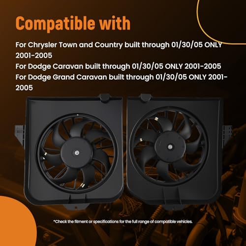 Image of maXpeedingrods 2PCS Radiator Cooling Fan for Chrysler Town & Country Left & Right 2001-2005, for for Dodge Caravan /Grand Caravan 2001-2005, for Chrysler Voyager 2001-2003, 4809171AC CH3115123