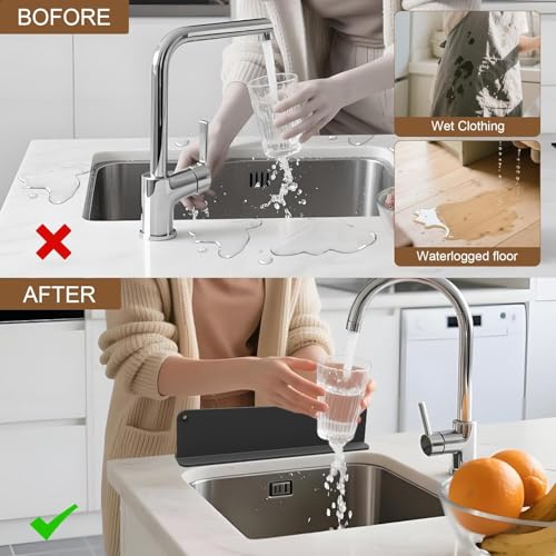 Image of 2PCS X 48CM Silicone Sink Splash Guard in Kitchen Sink Water Splash Guard with Strong Suction Cups Waterproof Countertop & Stove Protector Flexible Anti Splash Baffle for Kitchen & Bathroom