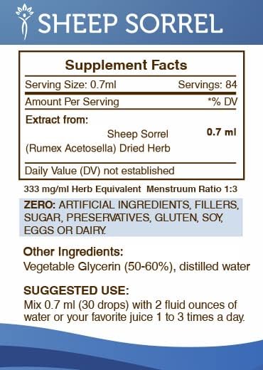 Miniatura 4 de Secrets of the Tribe Extracto sin alcohol de tintura de acedera de oveja, hecho con acedera de oveja (Rumex Acetosella) Hierba seca 2 onzas