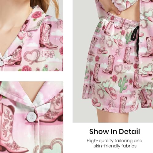 Image of Funny Satin Pajamas Set for Women Button Down Sleepwear Print Pjs Set 2 Piece Short Sleeve Loungewear Gift for Women
