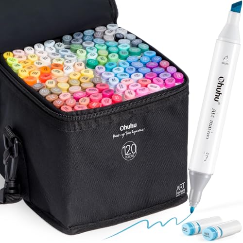 Image of Ohuhu Alcohol Markers - Double Tipped Art Marker Set for Artists Adults Coloring Illustration - Alcohol-based Refillable Ink - 120 Colors - Chisel & Fine Dual Tips - Oahu of Ohuhu Markers
