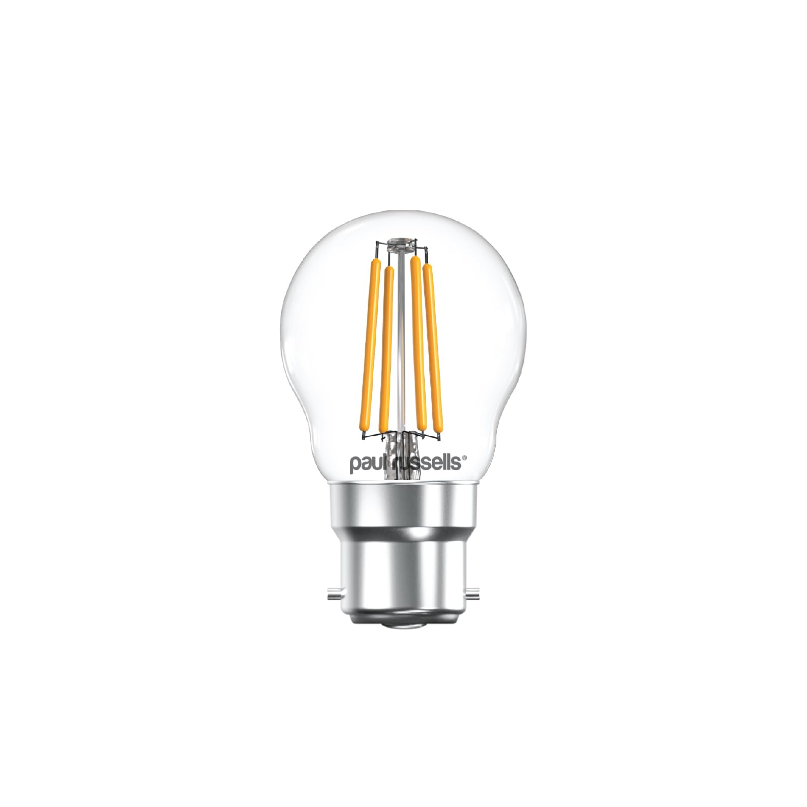 paul russells Dimmable Filament Golf Ball LED Bulbs, Bayonet Cap, B22, BC, 4.5Watt 470LM G45 40w Equivalent, Mini Globe 2700K Warm White, Energy Saving, Decorative Chandelier Lamps, Pack of 1