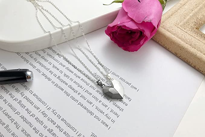 Image of VIEN Sterling Stainless Steel Creative Couple Wishing Stone Heart Shaped Necklace For Unisex Adult