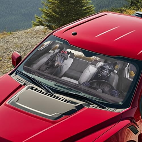 Image of Fashion Black Horse Sunshade Visor Car Windshield Sun Shade Easy Installation Foldable Automotive Interior Accessories for Sun Protection Sun Shade for UV Protection
