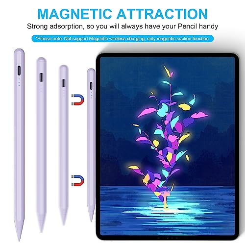 Image of KINGONE Upgraded Stylus Pen, Ultra High Precision & Sensitivity, Palm Rejection, Prevents False ON /Off Touch, Power Display, Tilt Sensitivity, Magnetic Adsorption for iPad 2018 and Later (Purple)