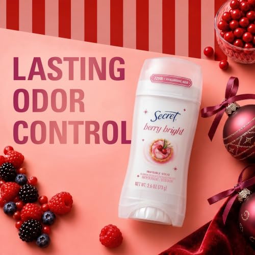 Secret Antiperspirant Deodorant for Women, Berry Bright Scent, 2.6 oz | 72HR Holiday Sweat & Odor Protection | Limited Edition | Gentle Invisible Solid | pH Balancing Minerals & Pro-Hyaluronic Acid - image 4
