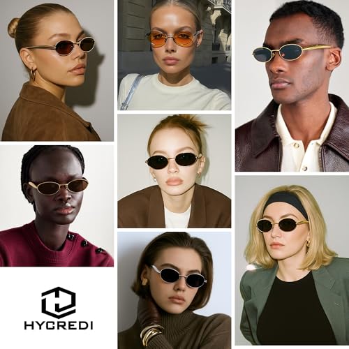Hycredi Retro Oval Sunglasses for Women Men, Trendy Classic Metal Frame 90s Small Face Shades, UV400 Chic Sun Glasses 20252