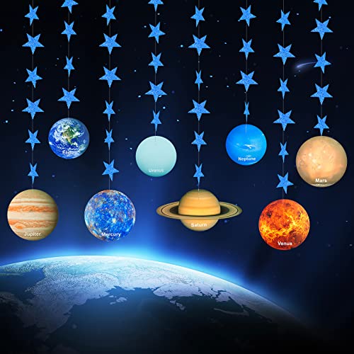 Bannière décorative du système solaire, guirlande de huit planètes avec étoile scintillante bleue, guirlande de galaxie en papier de qualité supérieure...